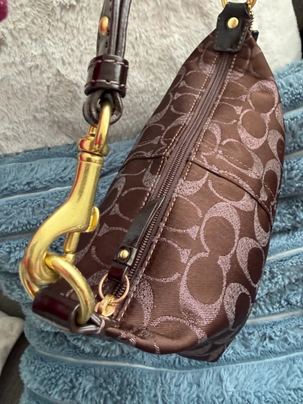 Vintage Y2K Coach Signature Lurex Mini Hobo Shoulder Bag - Chocolate Brown - Picture 9 of 13